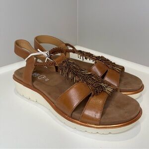 Ara Bristol Cognac Leather Sandals with Beaded Accents